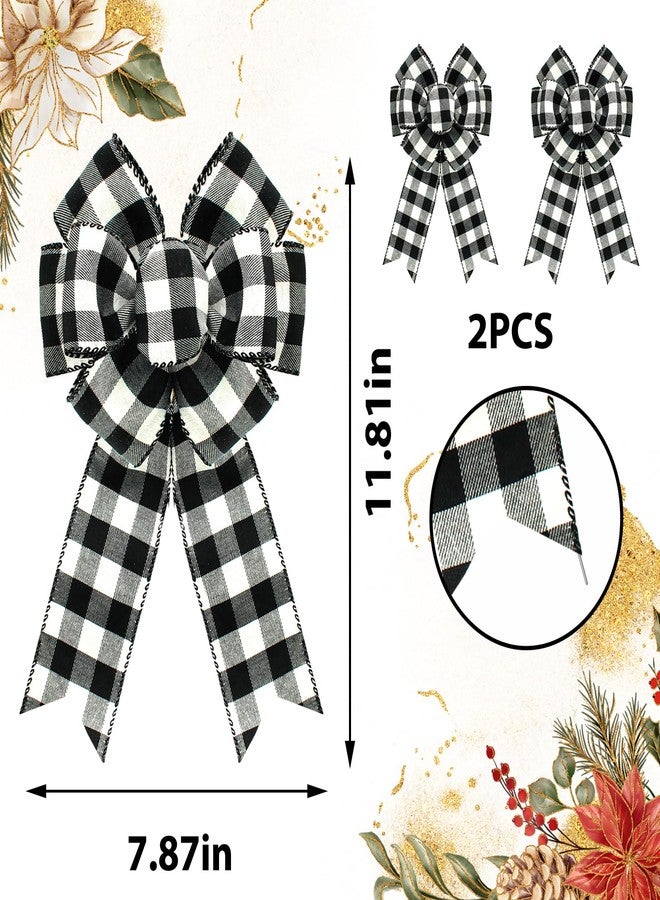 Ftuuo 2PCS Black White Buffalo Plaid Wreath Bows, Farm Burlap Bow for Wreath Christmas Rustic Crafts Decorative Hanging Ornament Bow for Xmas Indoor Outdoor Wedding Holiday Birthday Party Decor - Image 2
